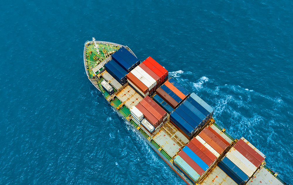 Aerial view of the freight shipping transport system cargo ship container. international transportation Export-import business, logistics, transportation industry concepts